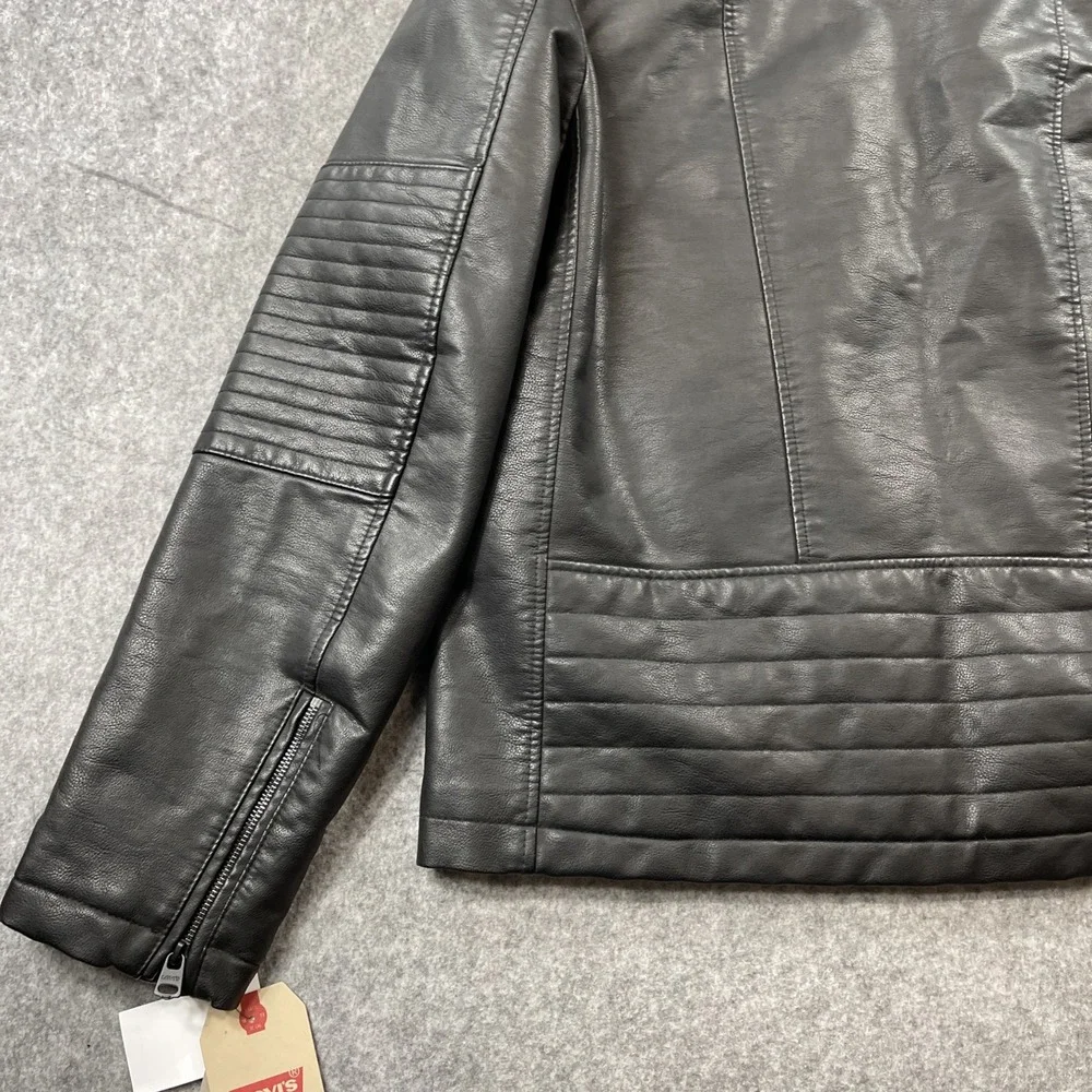 Men's Levi's Black Faux‎ Leather Hooded Racer Jacket XL NWT
